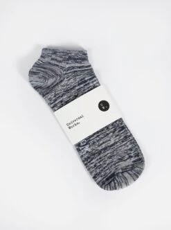 Universal Works Ankle Slub Sock In Navy Slub Knit