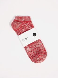 Universal Works Ankle Slub Sock In Red Slub Knit