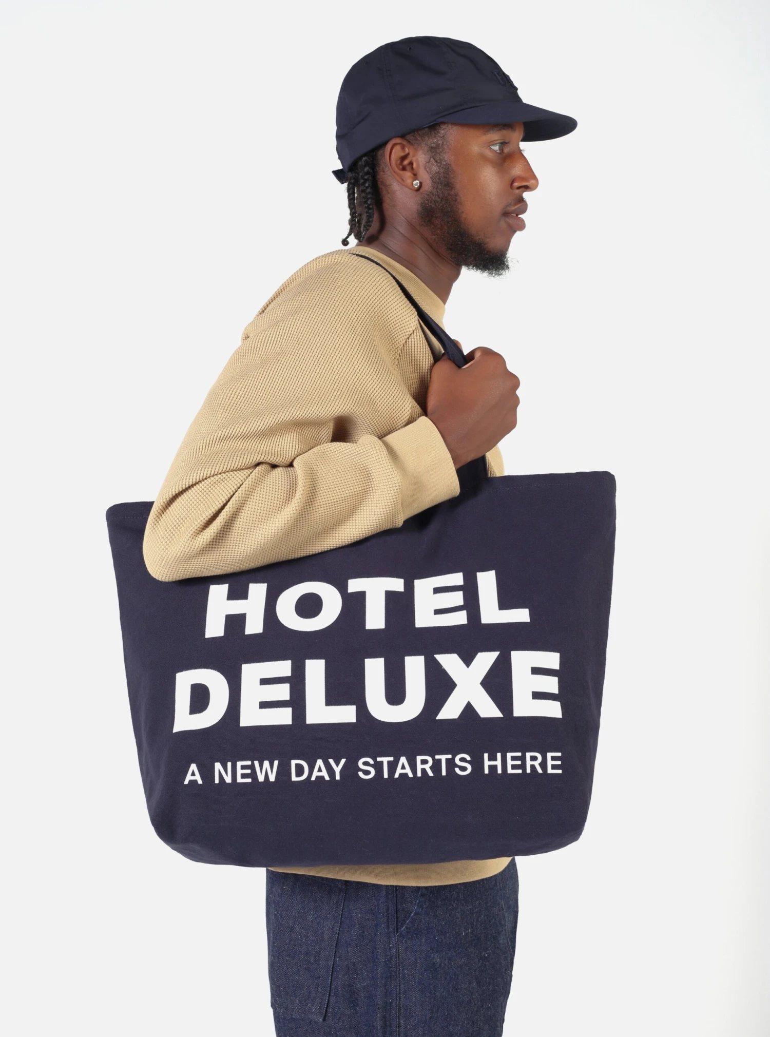 Universal Works Tote Bag In Navy Canvas - Image 3