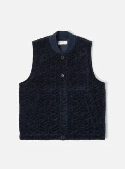 Universal Works Carlton Gilet In Midnight Velveteen
