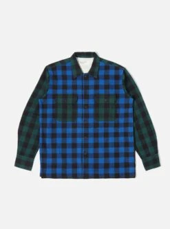 Universal Works L/S Utility Shirt In Blue/Green Brushed Gingham