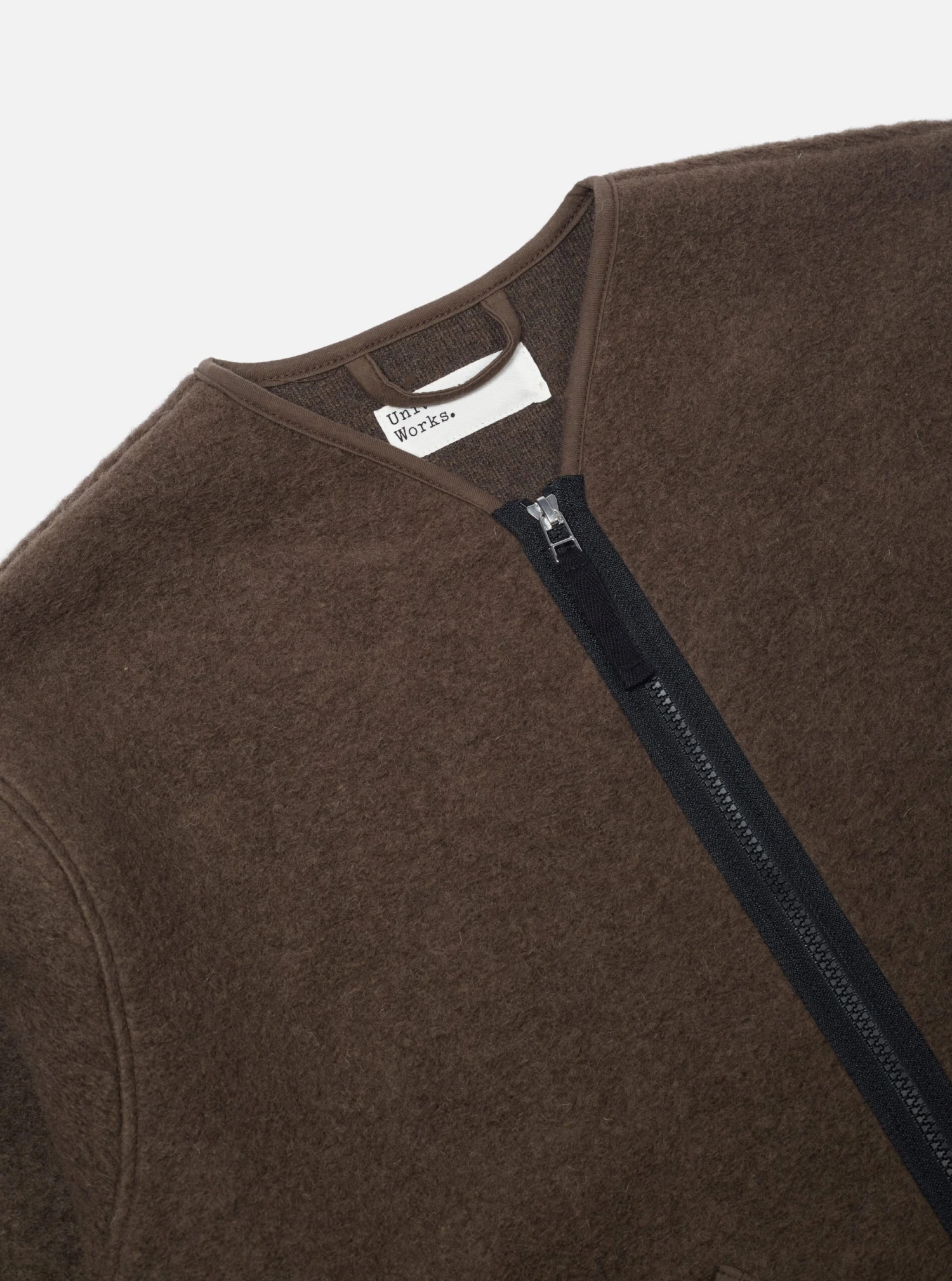 Universal Works Zip Liner Jacket In Brown Wool Fleece - Image 3