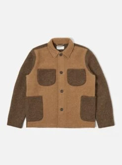 Universal Works Lumber Jacket In Taupe/Brown Wool Fleece