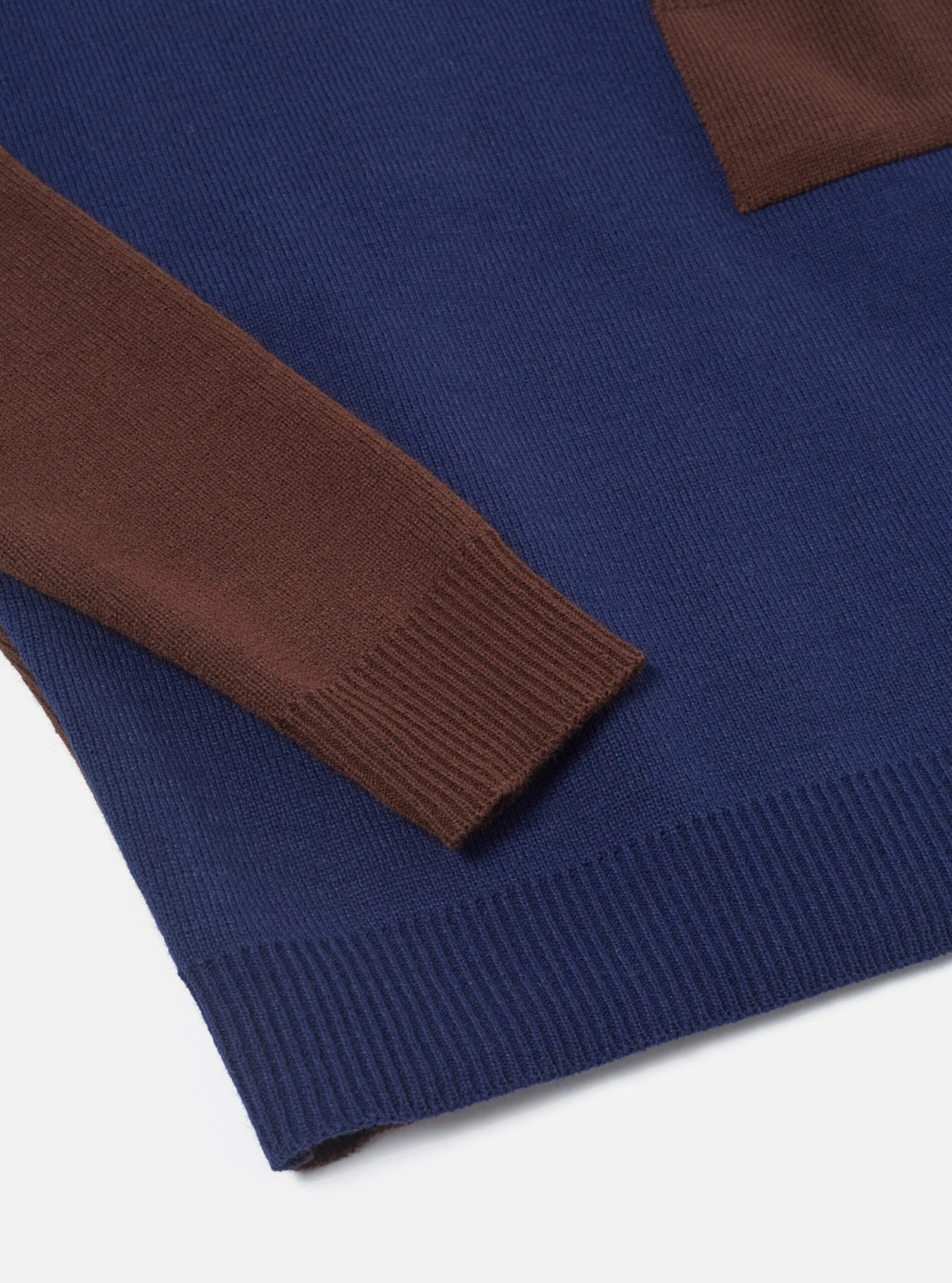 Universal Works Loose Pocket Crew In Brown/Navy Scottish Knit - Image 5