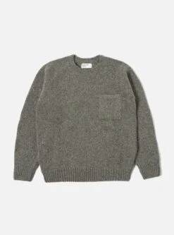 Universal Works Loose Pocket Crew In Grey Lambswool Fleck