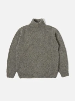 Universal Works Roll Neck In Grey Lambswool Fleck