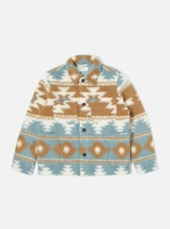 Universal Works Lumber Jacket In Sand/Ecru Santa Fe Fleece