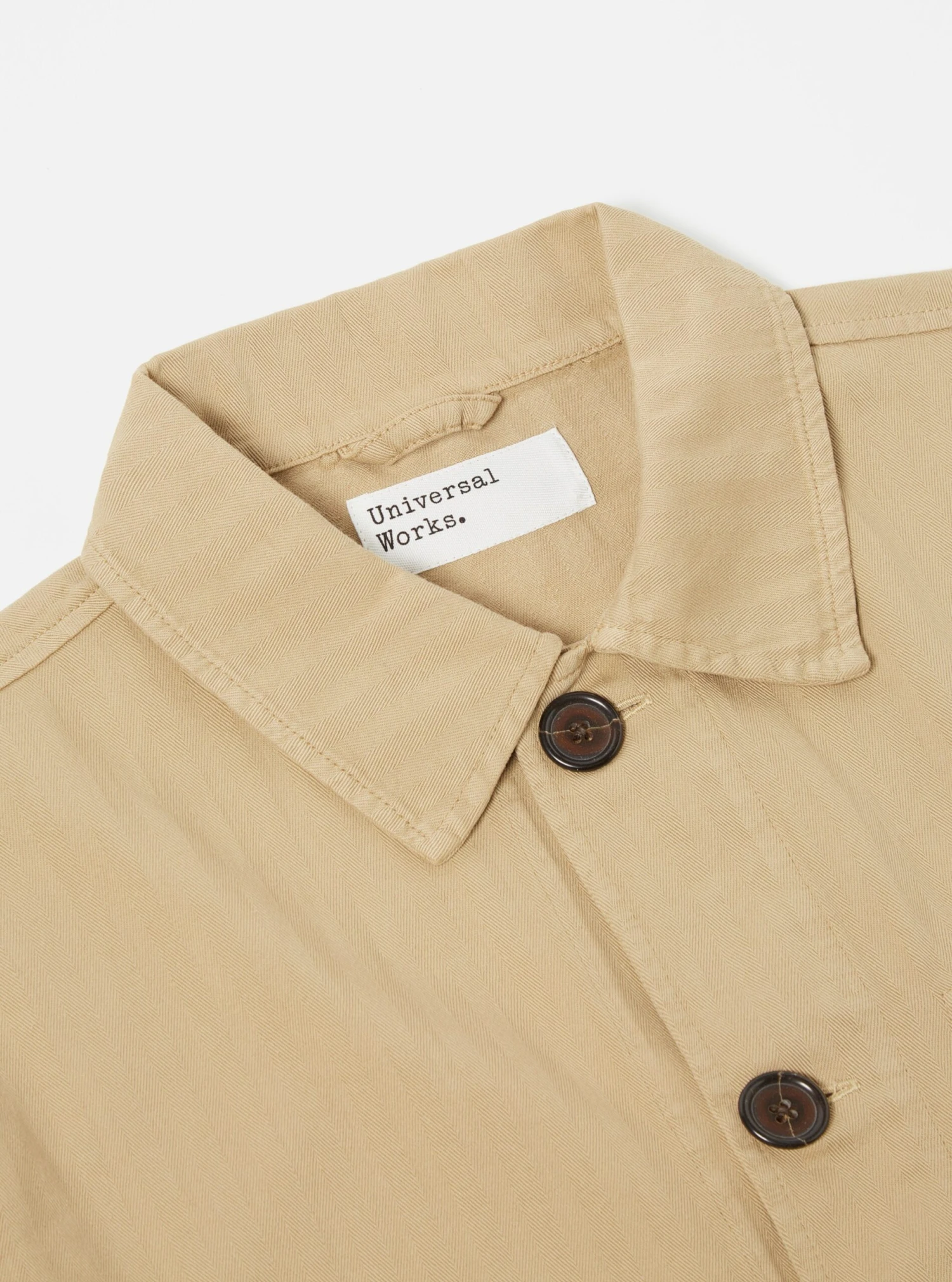 Universal Works Field Jacket In Sand Italian Herringbone Cotton - Image 5