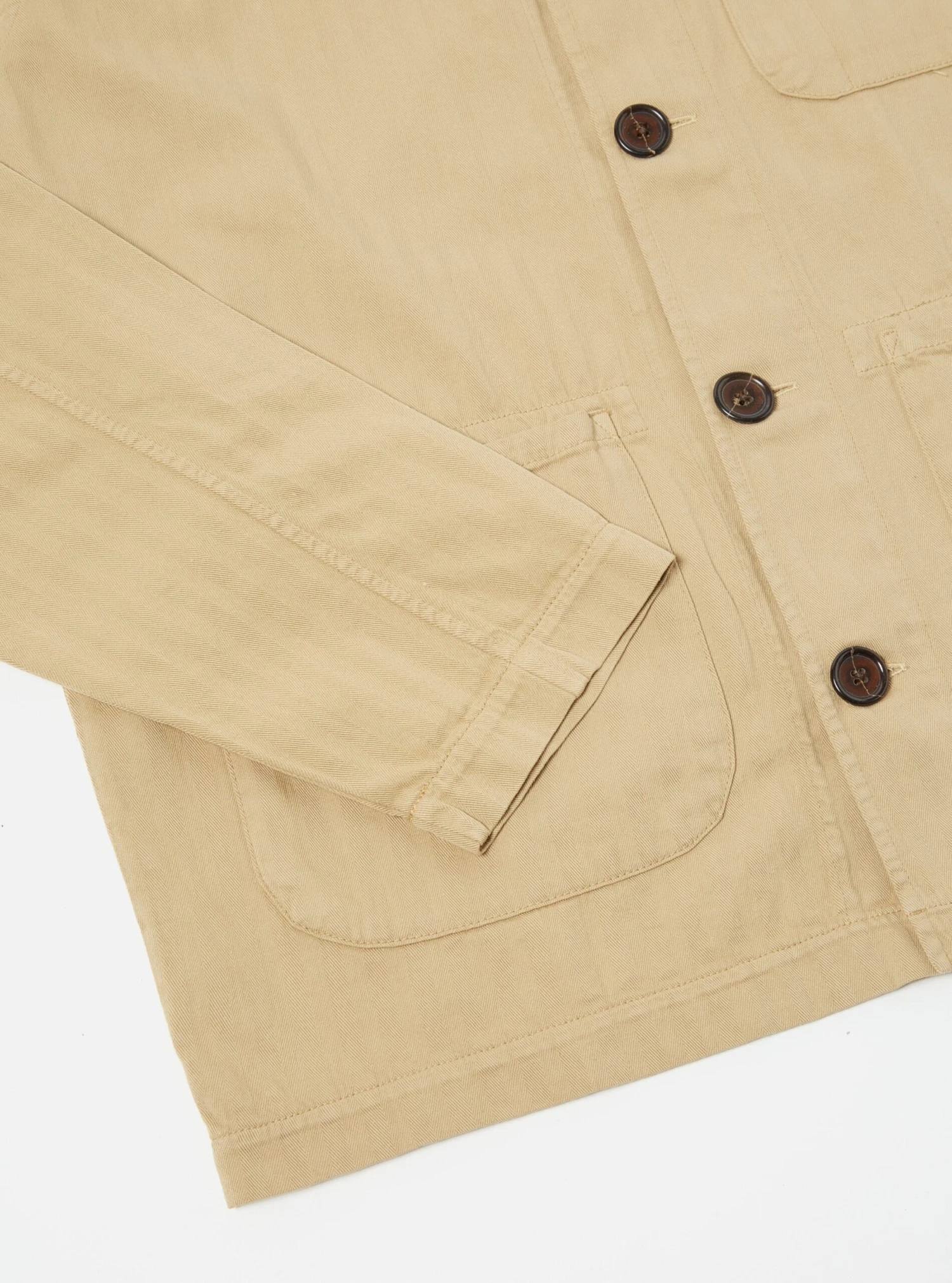 Universal Works Field Jacket In Sand Italian Herringbone Cotton - Image 6