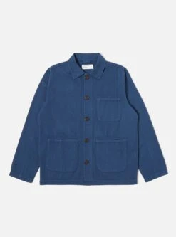 Universal Works Field Jacket In Washed Navy Italian Herringbone Cotton