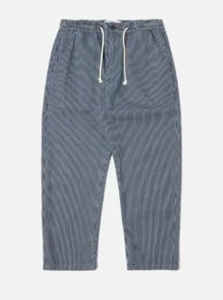 Universal Works Hi Water Trouser In Indigo Hickory Stripe Denim