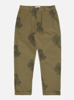 Universal Works RB Chino In Olive Block Flower Twill
