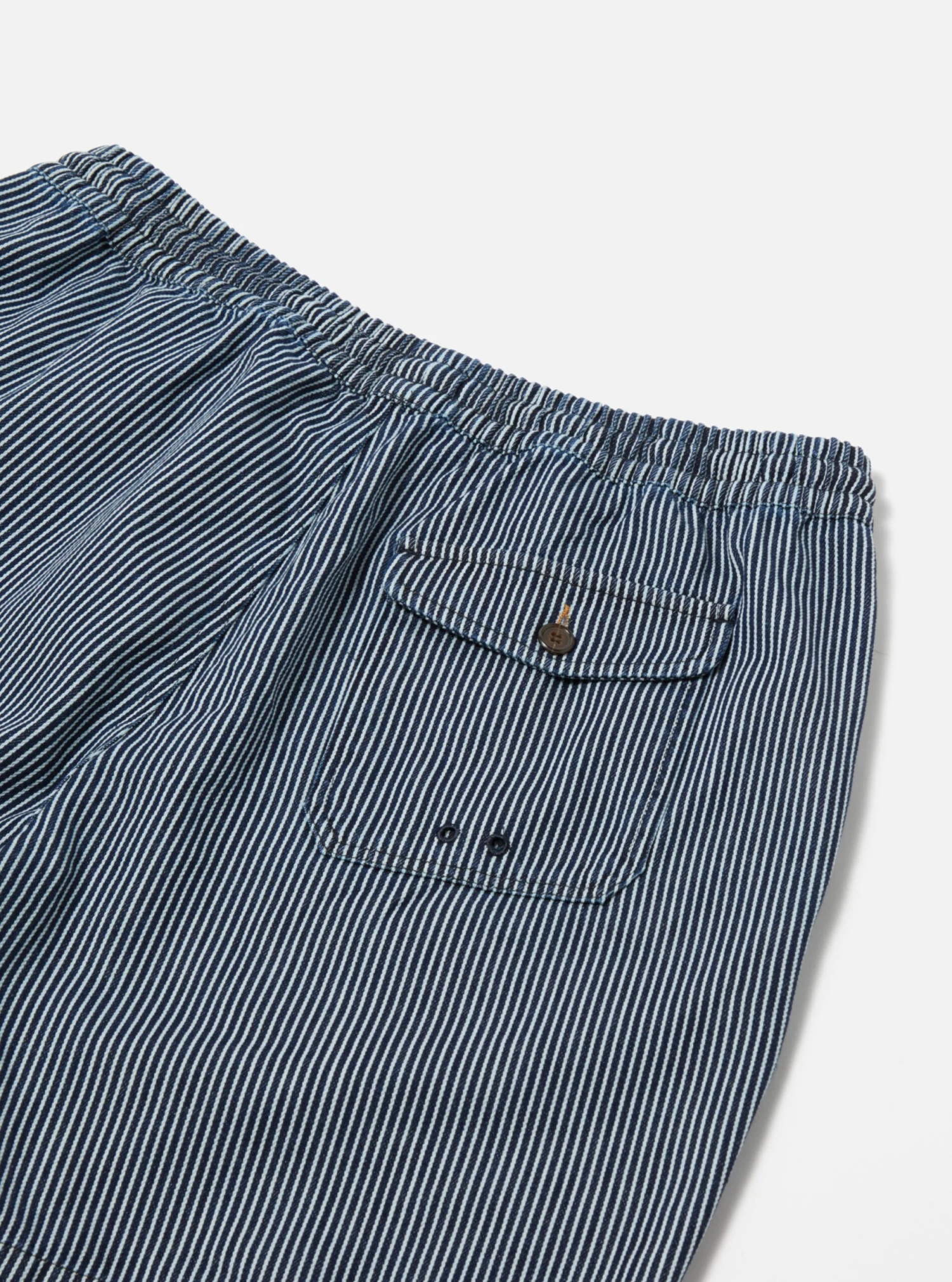 Universal Works Beach Short In Indigo Hickory Stripe Denim - Image 4