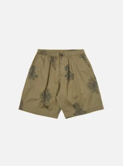 Universal Works Pleated Track Short In Olive Block Flower Twill