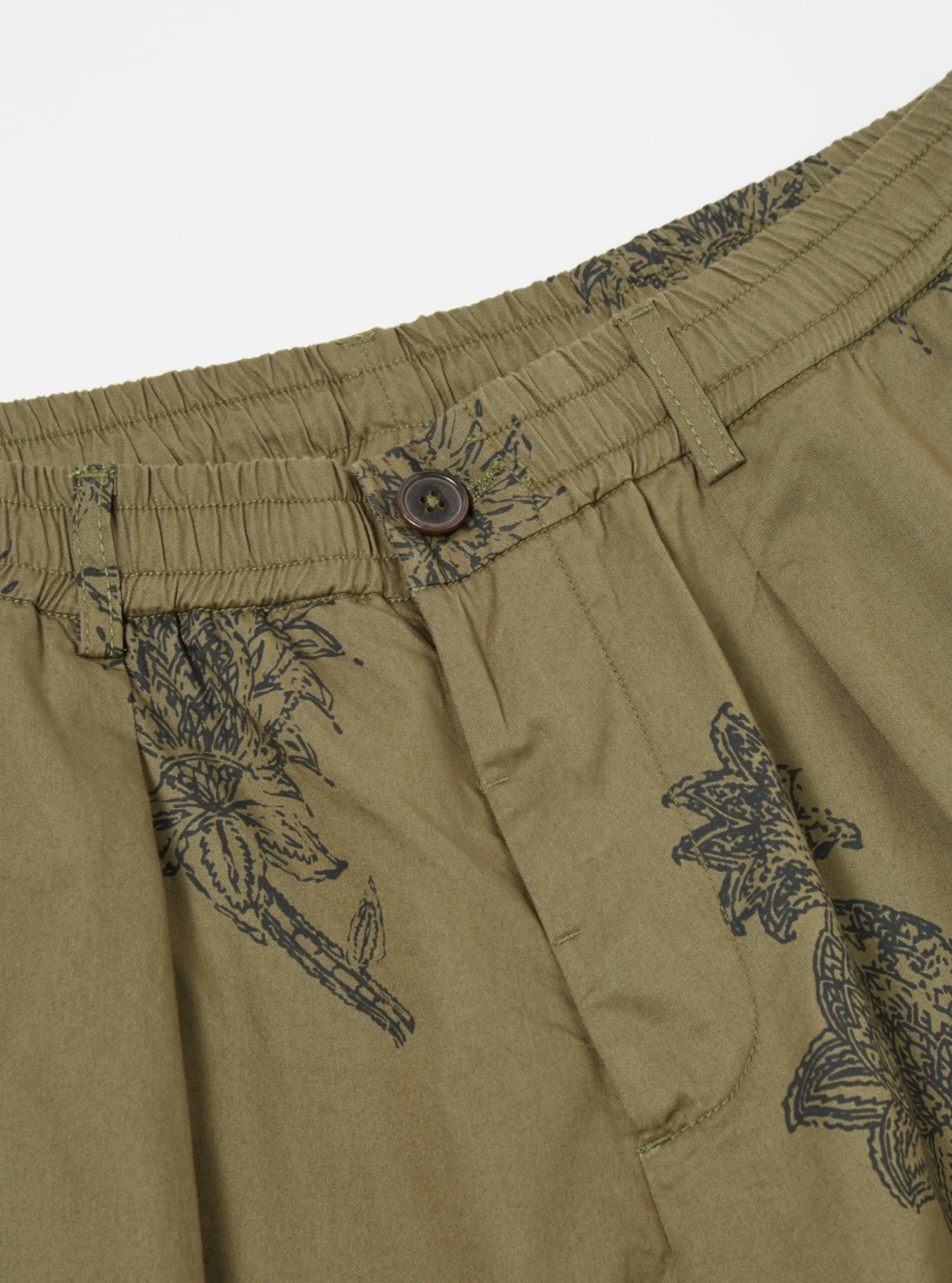 Universal Works Pleated Track Short In Olive Block Flower Twill - Image 3