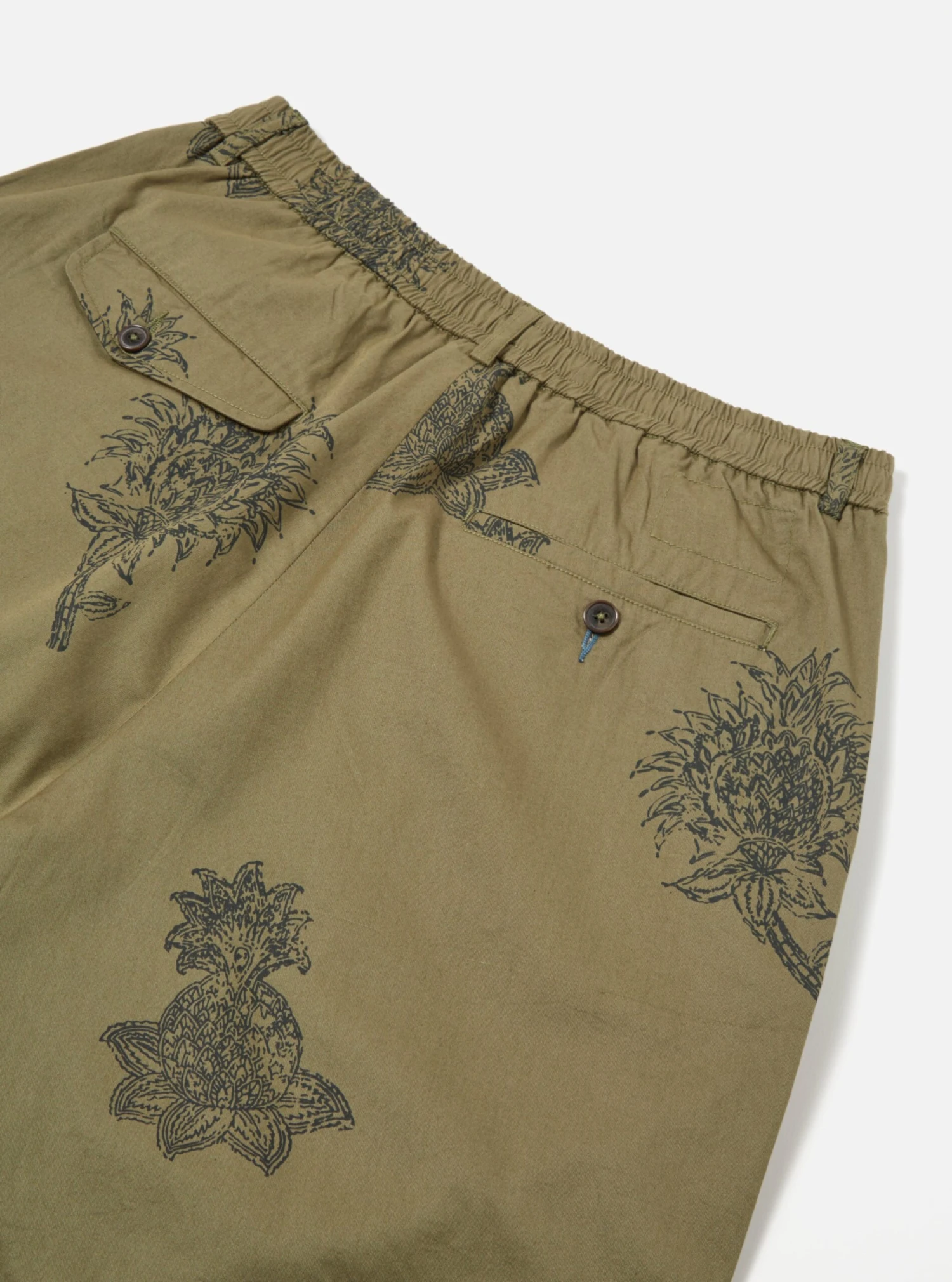 Universal Works Pleated Track Short In Olive Block Flower Twill - Image 5