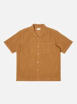 Universal Works Camp Shirt In Bronze Japanese Waffle