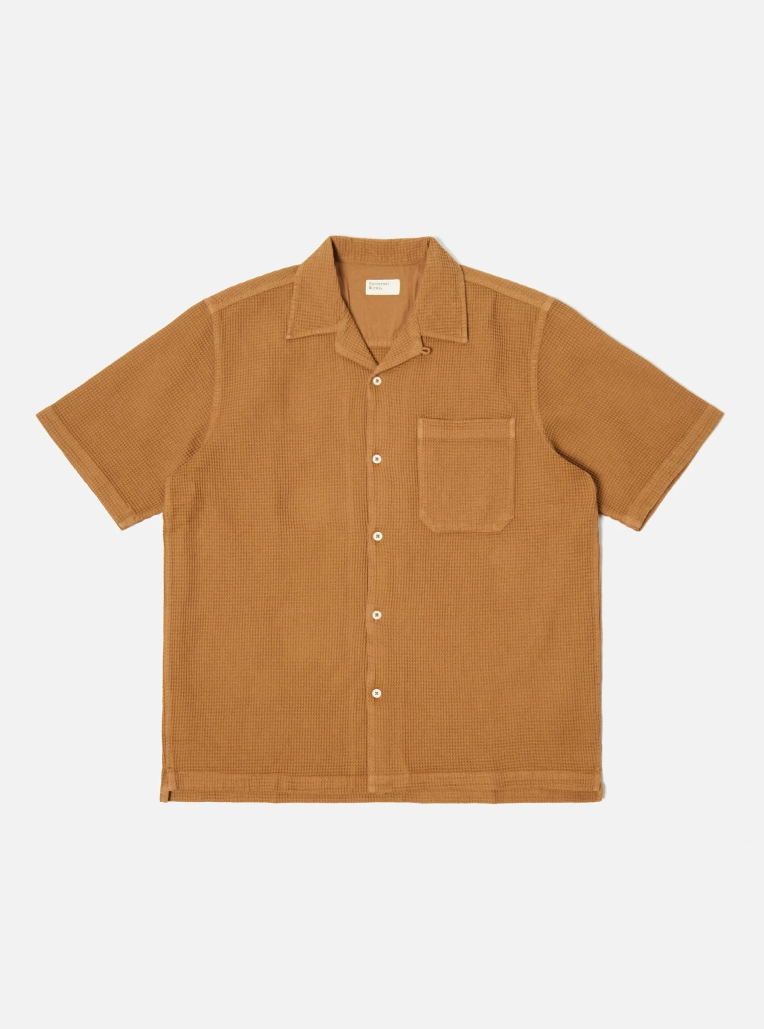 Universal Works Camp Shirt In Bronze Japanese Waffle