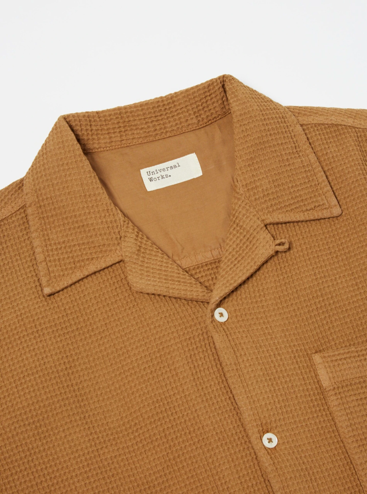 Universal Works Camp Shirt In Bronze Japanese Waffle - Image 3