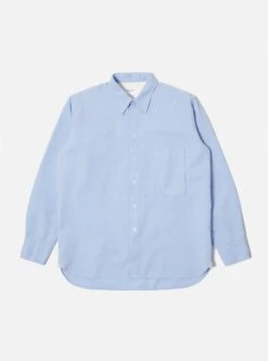 Universal Works Square Pocket Shirt In Sky Barca Waffle Cotton