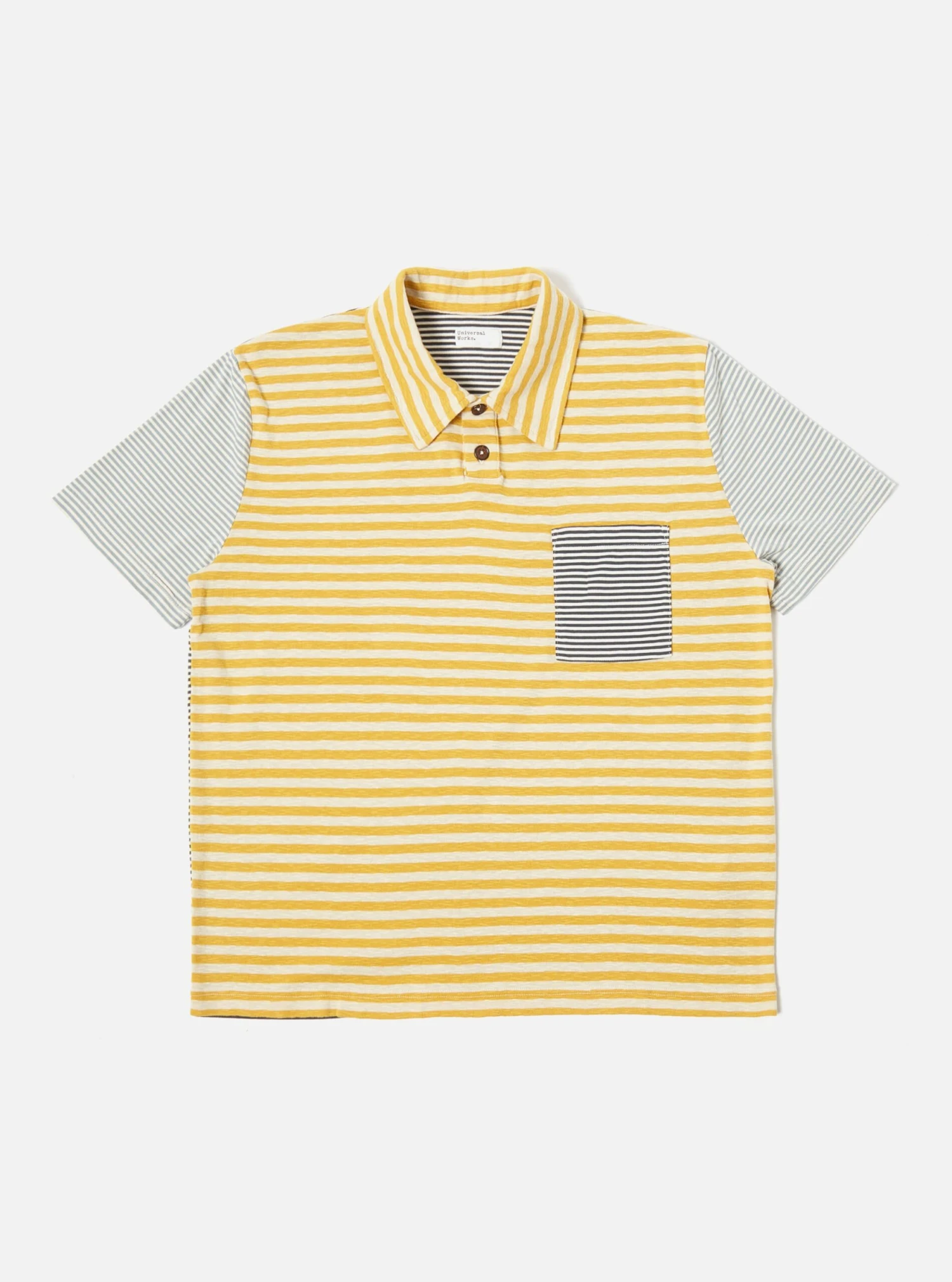 Universal Works Newlyn Polo In Ecru/Mustard Dead Stock Jersey
