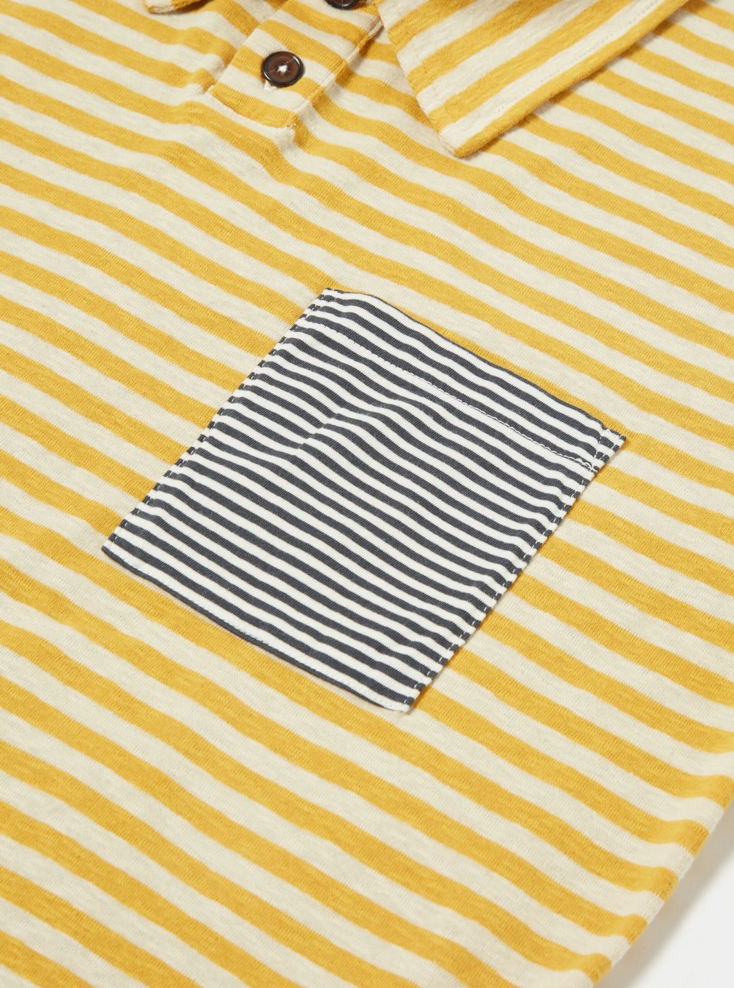 Universal Works Newlyn Polo In Ecru/Mustard Dead Stock Jersey - Image 4