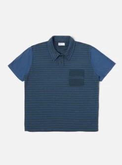 Universal Works Newlyn Polo In Navy O/D Dead Stock Jersey