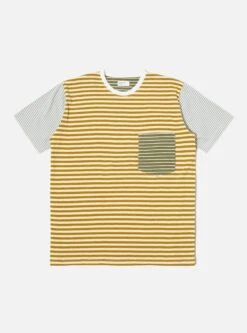 Universal Works Mixed Tee In Ecru/Mustard Dead Stock Jersey