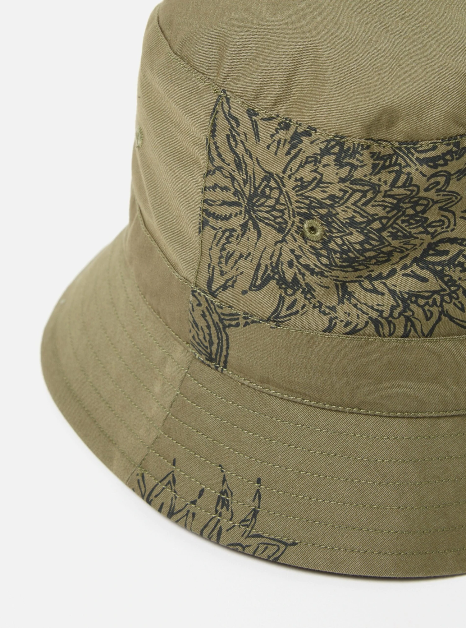 Universal Works Bucket Hat In Olive Block Flower Twill - Image 3