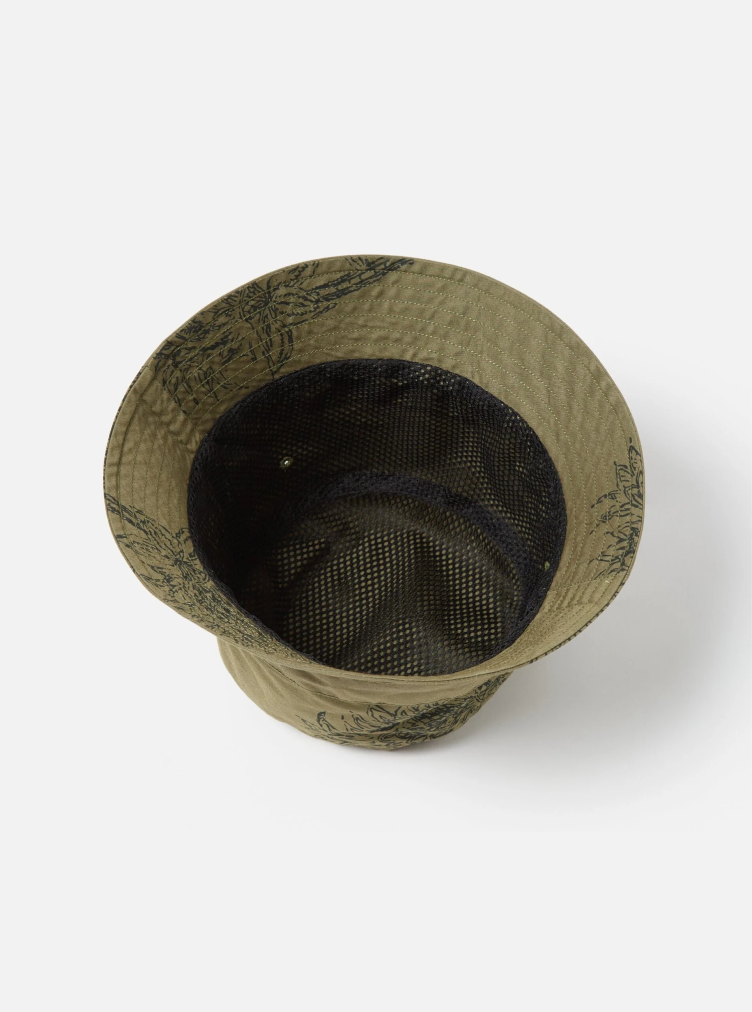 Universal Works Bucket Hat In Olive Block Flower Twill - Image 4