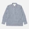 Universal Works Pullover L/S Shirt In Navy Gingham Seersucker