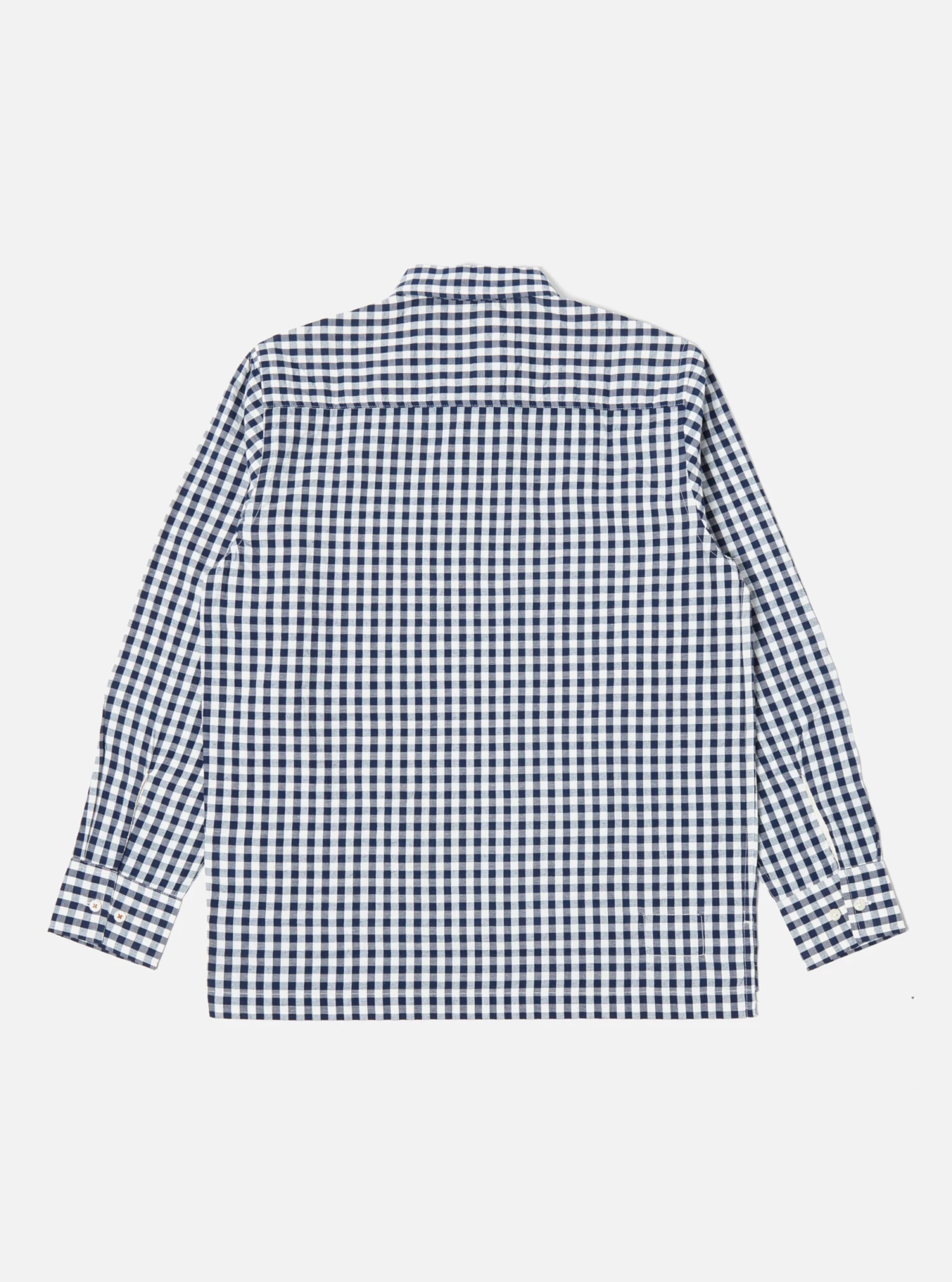 Universal Works Pullover L/S Shirt In Navy Gingham Seersucker - Image 2