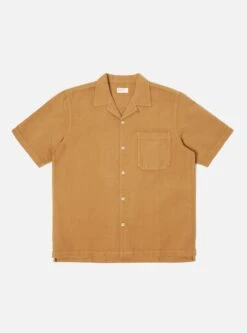 Universal Works Camp Shirt In Bronze Hemp Cotton Shirting