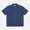 Universal Works Camp Shirt In Washed Navy Hemp Cotton Shirting