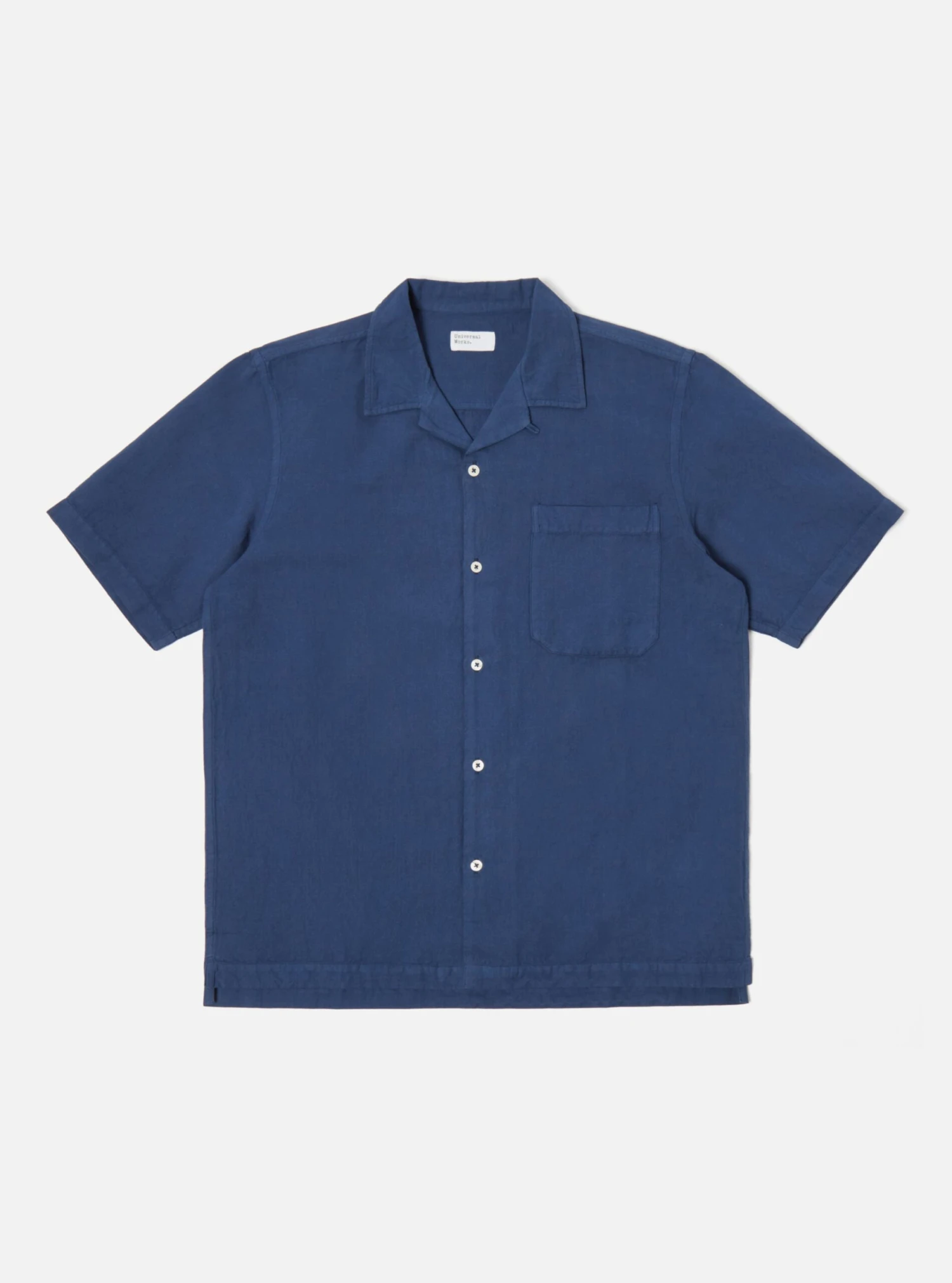 Universal Works Camp Shirt In Washed Navy Hemp Cotton Shirting