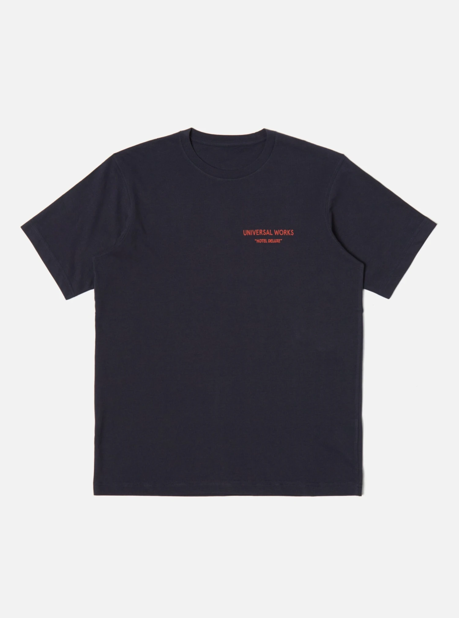 Universal Works Print Tee In Navy Fruit Juice Jersey - Image 3