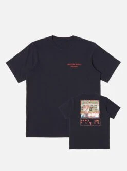 Universal Works Print Tee In Navy Fruit Juice Jersey