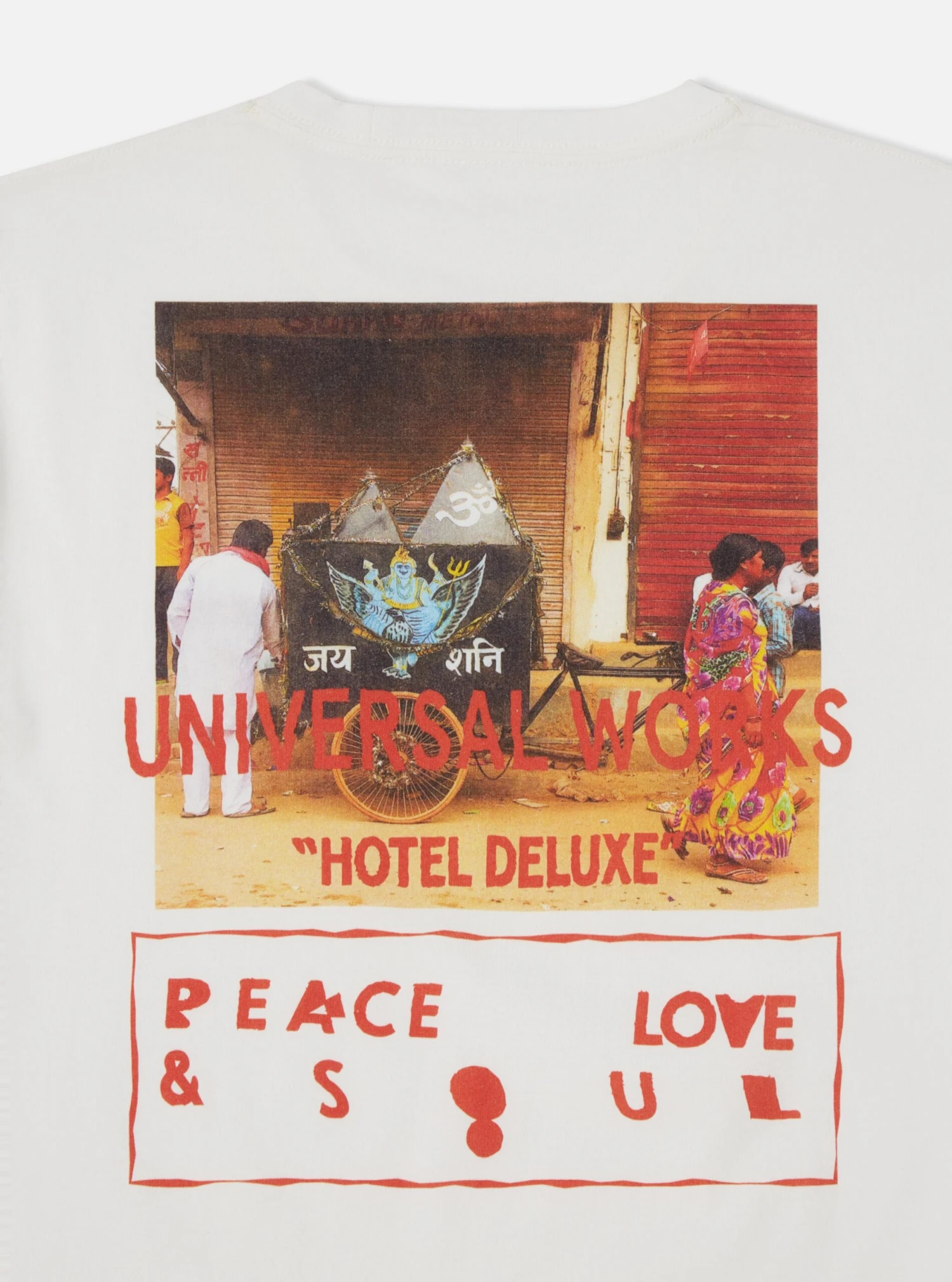 Universal Works Print Tee In Ecru Temple Jersey - Image 6