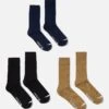 Universal Works 3 Pack Modal Sock In Black/Navy/Cumin Rib Knit