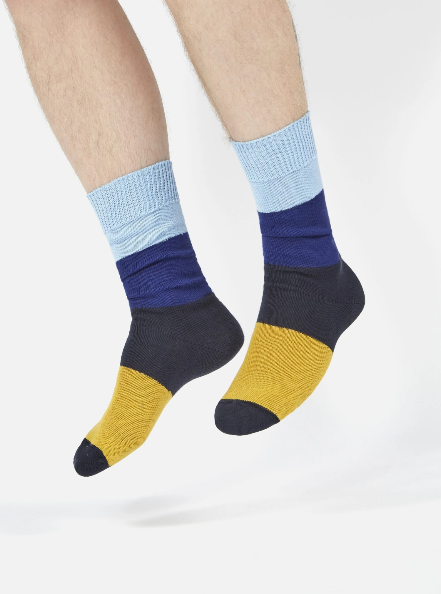 Universal Works Bold Stripe Sock In Sky/Indigo Cotton - Image 3