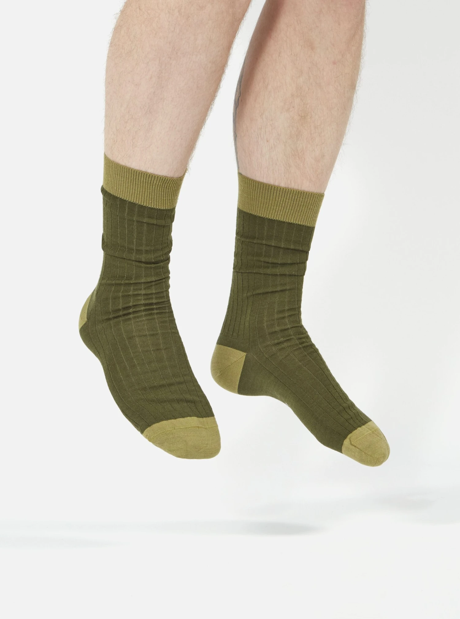 Universal Works Merino Classic Sock In Olive Merino - Image 7