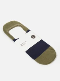 Universal Works No Show Sock In Navy/Olive Cotton Mix Knit
